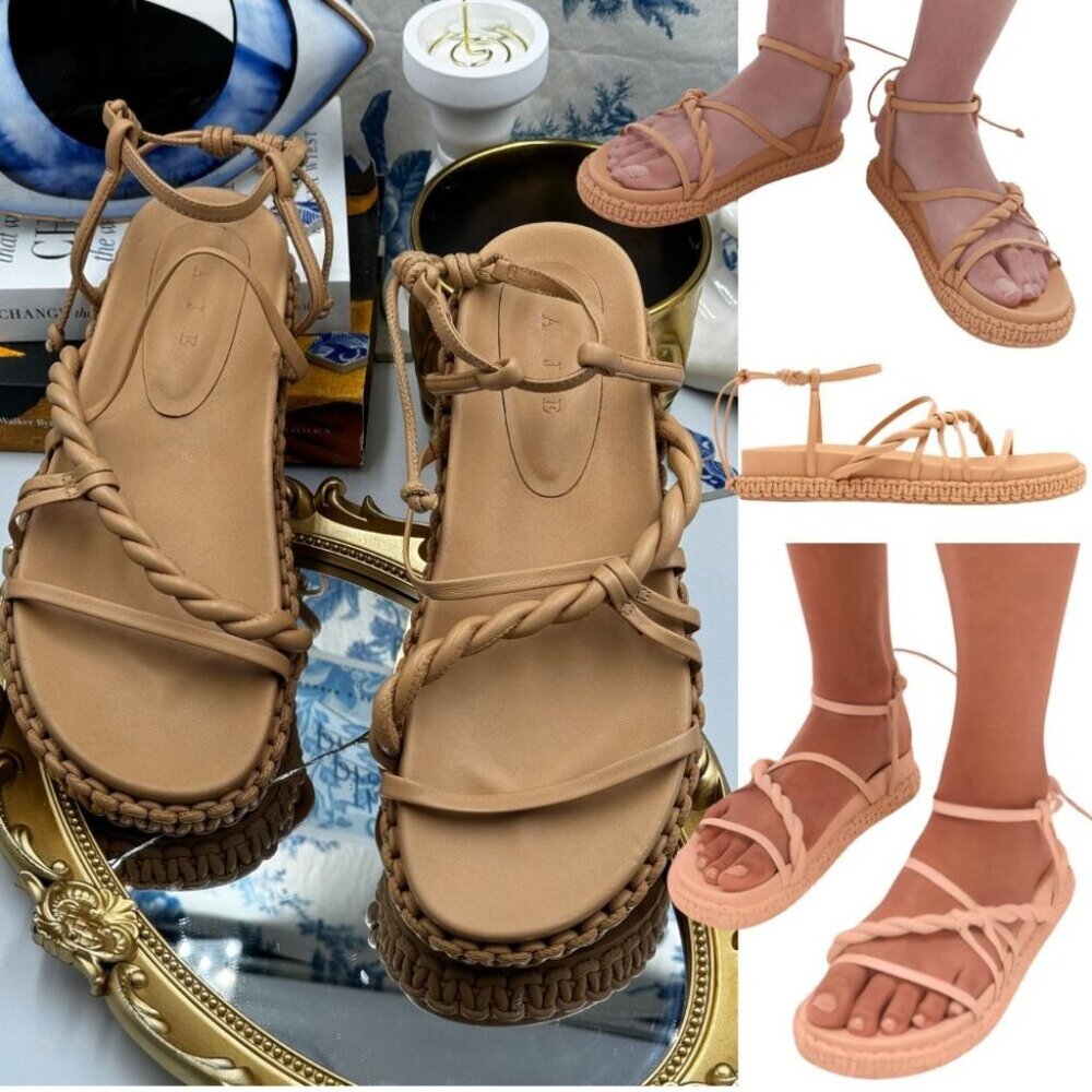 🆕 AJE 🧿 NWOB Tryphena Platform Twist Sandal, Beige - Sz EU 38 US 7